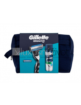 Gillette Mach3, holiaci strojček 1 ks + náhradná hlavica 1 ks + gél na holenie Series Soothing With Aloe Vera Sensitive Shave Gél 200 ml + kozmetická taštička