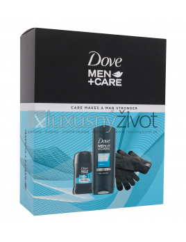 Dove Men + Care Care Makes A Man Stronger, sprchovací gél Men+Care Clean Comfort 250 ml + antiperspirant Men+Care Clean Comfort 50 ml + rukavice