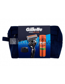 Gillette ProGlide, holiaci strojček ProGlide 1 ks + gél na holenie Fusion Shave Gél Sensitive 200 ml + držiak na holiaci strojček + kozmetická taštička