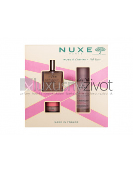NUXE Pink Fever, suchý olej Huile Prodigieuse Florale 50 ml + micelárna voda Very Rose 3-In-1 Soothing Micellar Water 100 ml + balzam na pery Very Rose 15 g
