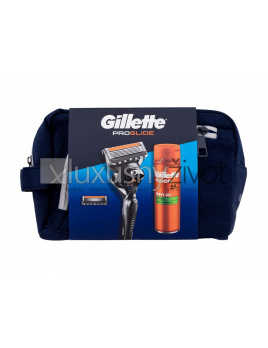 Gillette ProGlide, holiaci strojček Proglide 1 ks + náhradná hlavica Proglide 1 ks + gél na holenie Fusion Shave Gél Sensitive 200 ml + kozmetická taštička