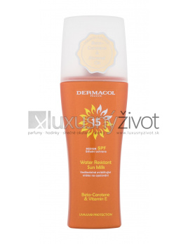 Dermacol Sun Water Resistant Milk Spray, Opaľovací prípravok na telo 200, SPF15