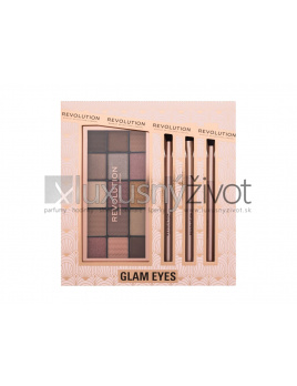 Makeup Revolution London Glam Eyes, paletka očných tieňov Reloaded Palette 16,5 g + kozmetický štetec 3 ks