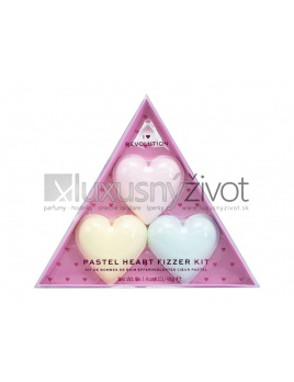 I Heart Revolution Heart Pastel Bath Fizzer Kit, kúpeľová bomba v tvare srdca 40 g + kúpeľová bomba v tvare srdca 40 g Passion Fruit + kúpeľová bomba v tvare srdca 40 g Lemon